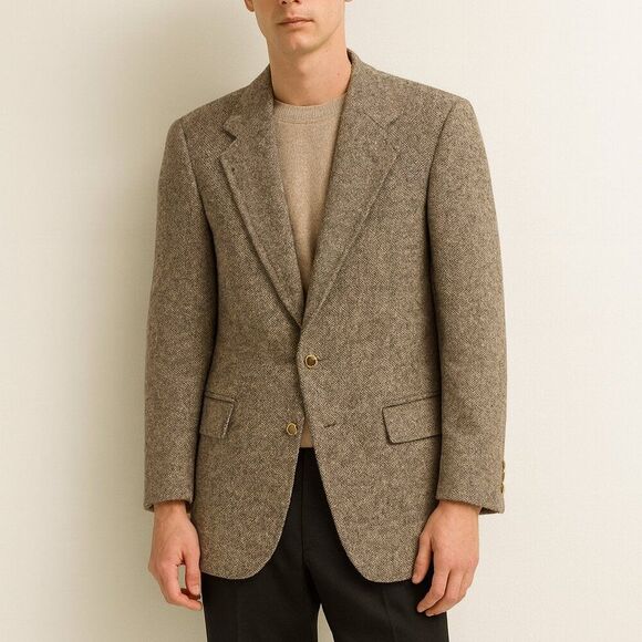 Vintage Givenchy 40R Monsieur Sport Coat Blazer 2 Button Brown Tweed - Picture 1 of 13